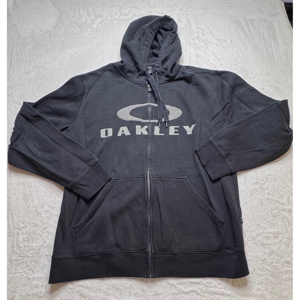 Oakley Mens XL Full Zip Hoodie Black Graphic Logo Streetwear Skate Athleisure